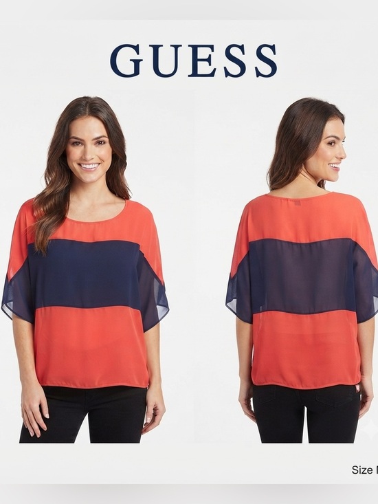 Guess Tops - Guess Sheer Round Neck Blouse Medium